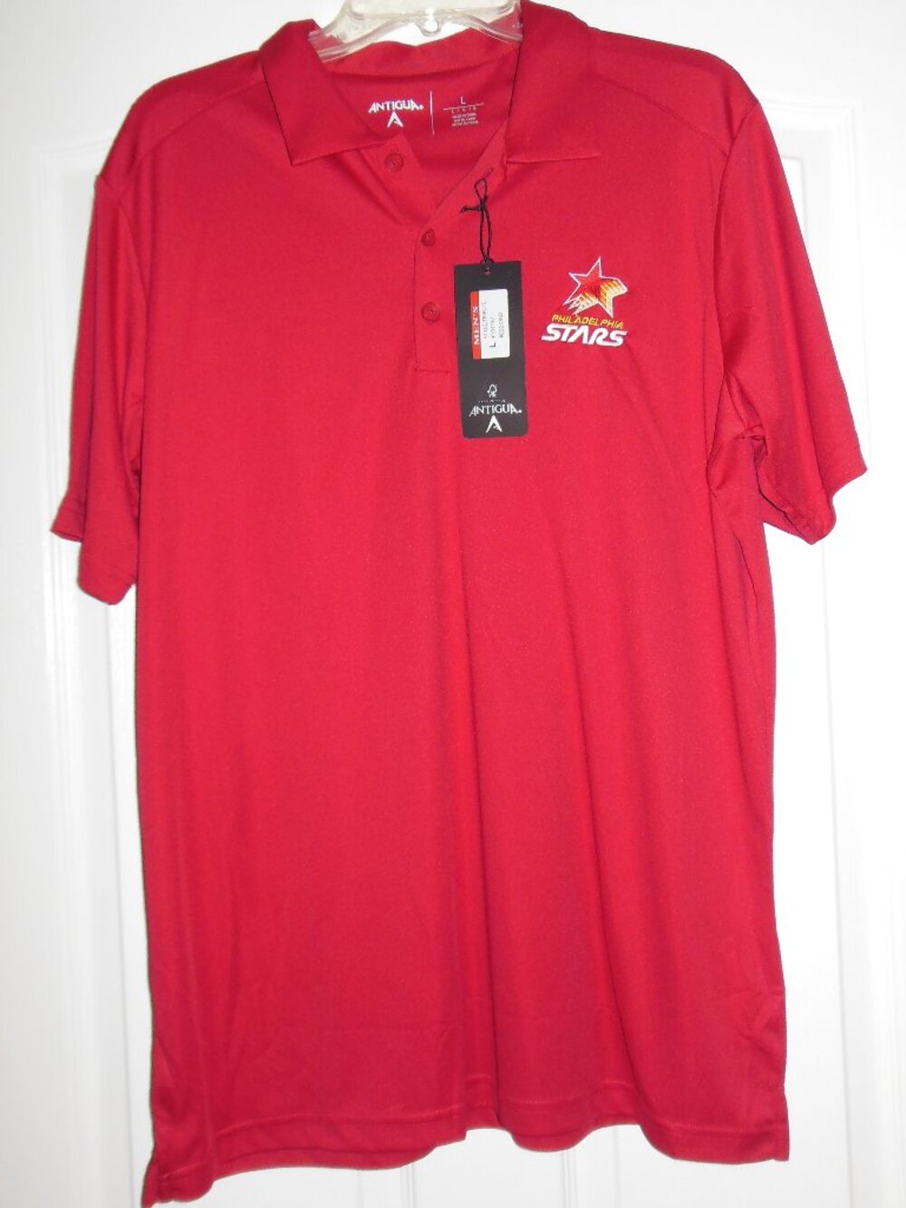 Men's ANTIGUA Philadelphia Stars SHORT SLEEVE Maroon Red LARGE Polo Shirt NWT L
